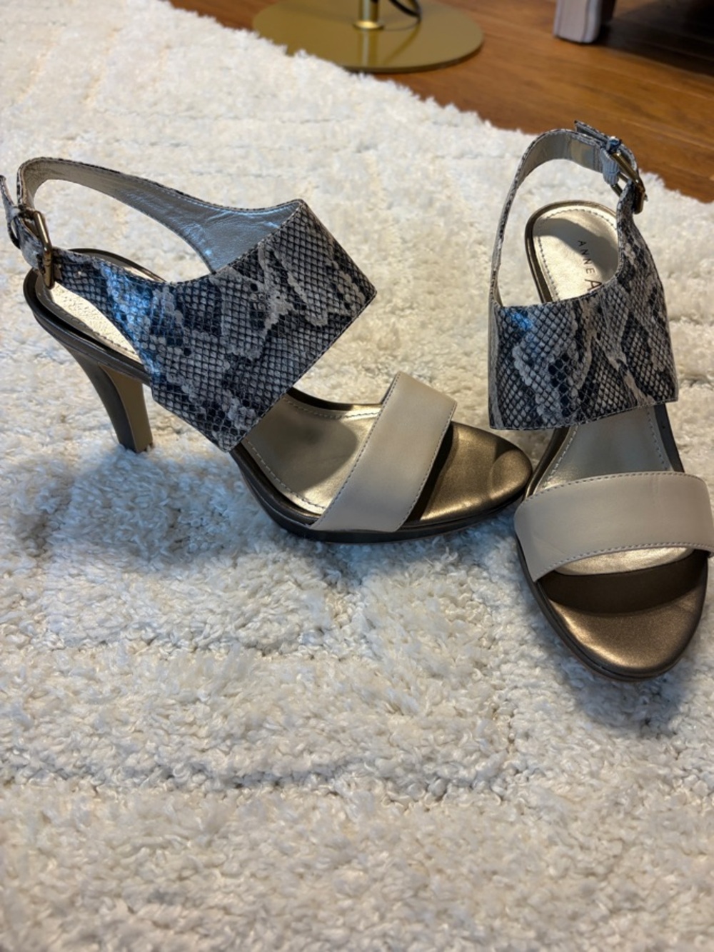 Anne Klein Taupe and Snake-Print Slingback Heels